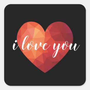 Red artistic heart i love you text square sticker