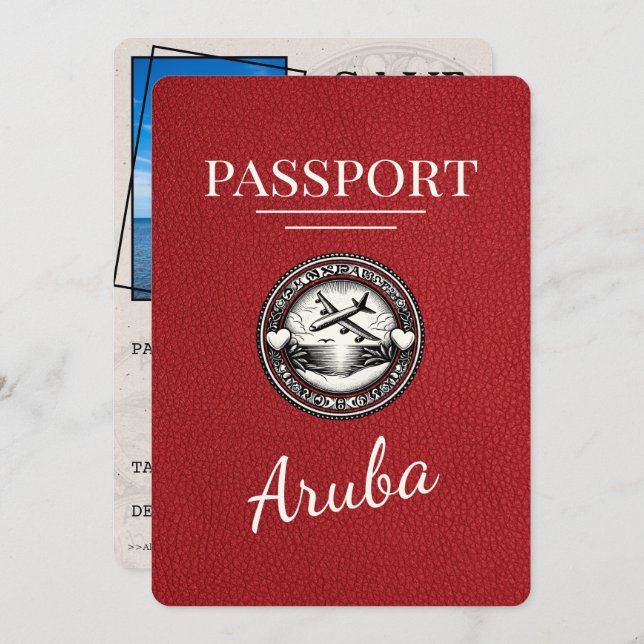 Red Aruba Passport Save The Date (Front/Back)
