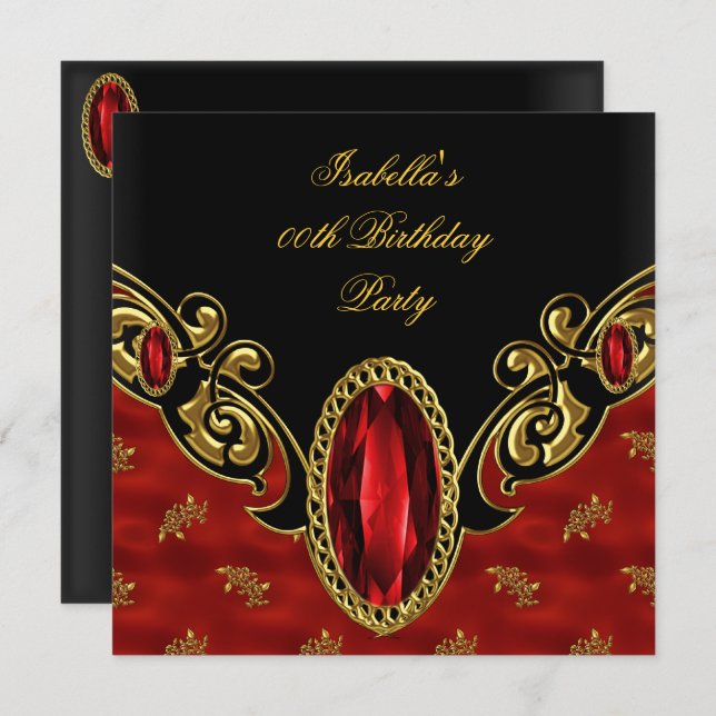 Red Asian Black & Gold Birthday Party Invitation (Front/Back)