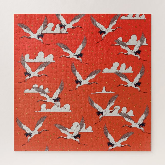 Red Asian Crane Pattern Jigsaw Puzzle (Vertical)