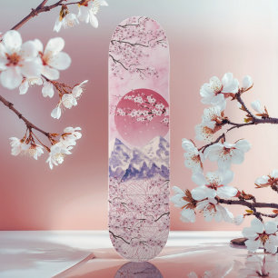 Red Asiatic Oriental Japanese Cherry Blossom Moon  Skateboard