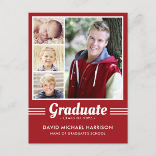 Red Athletic Multi-Photo Graduation Postcard