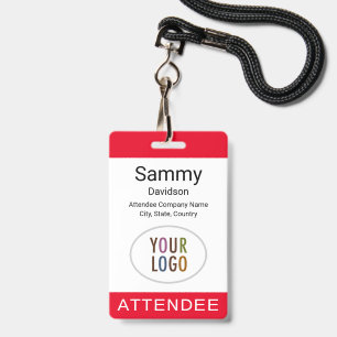 Red Attendee Badge Event Logo Lanyard Clip Reel ID Badge