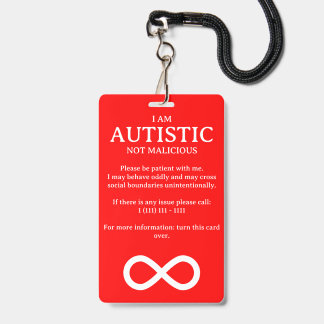 Red Attention Grabbing Autism Info ID Badge