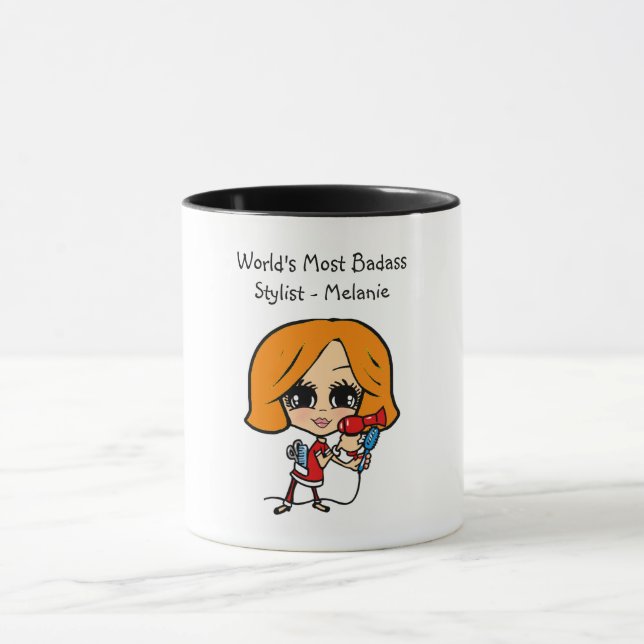 Red Auburn Hair Stylist Caricature Personalised Mug (Center)