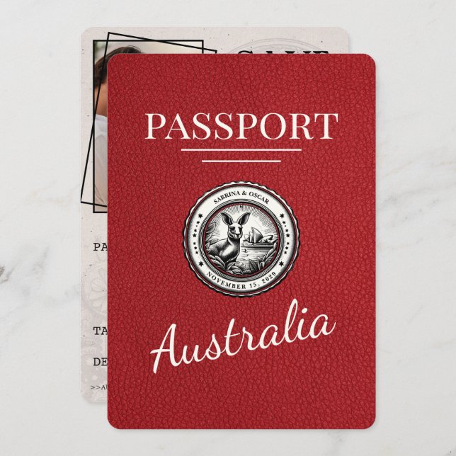 Red Australia Passport Save The Date (Front/Back)