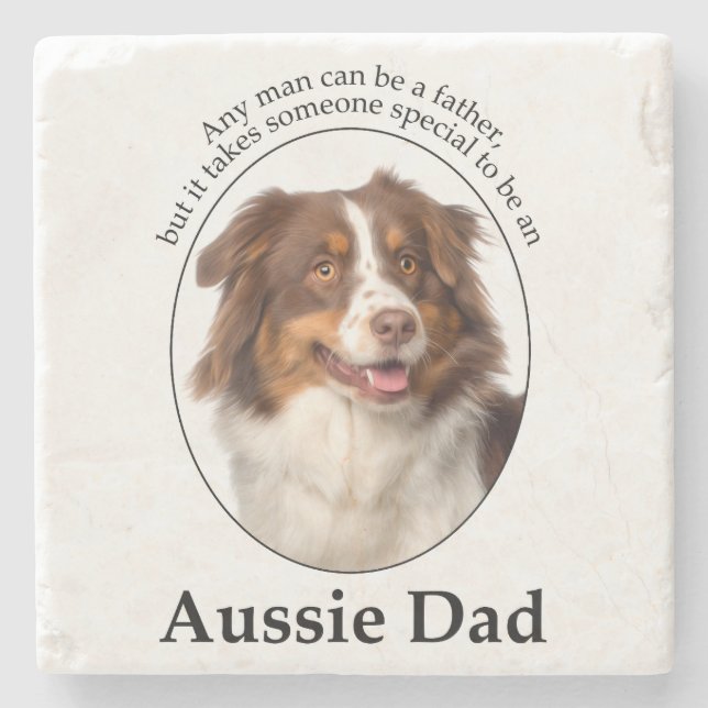 Red Australian Shepherd Dad Stone Coaster (Front)