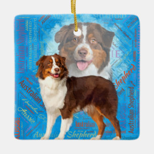 Red Australian Shepherd dogs - Aussie Ceramic Ornament