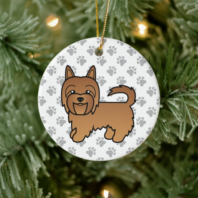 Red Australian Terrier Cute Cartoon Dog Ceramic Ornament (Tree)