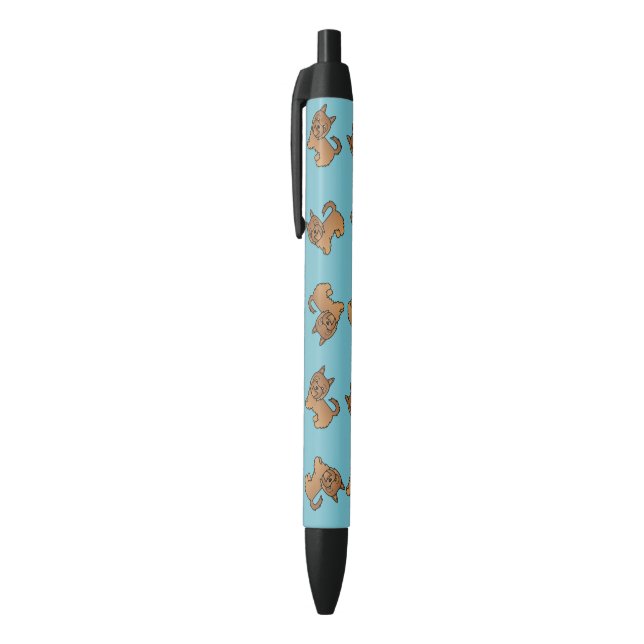 Red Australian Terrier Dog Cartoon Pattern On Blue Black Ink Pen (Top (Vertical))