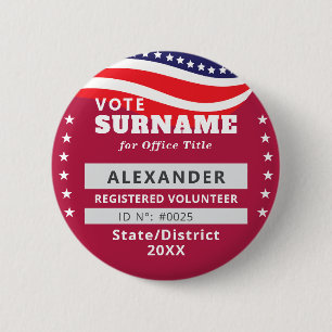 RED Authorised Volunteer 2026 Election Campaign ID 6 Cm Round Badge