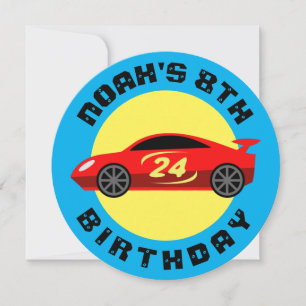 Red auto race car kid's Birthday party invitations
