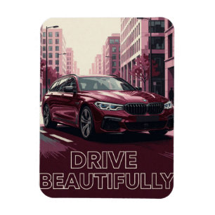🌆 Red Automobile Urban Night Magnet
