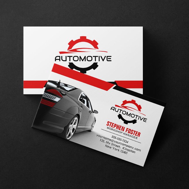 Red Automotive Car Repair Automobile Auto Parts Business Card (Creator Uploaded)