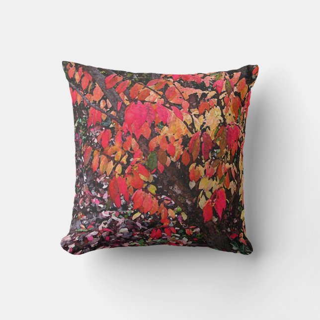 Red Autumn Burning Bush Garden Outdoor Pillow (Front)