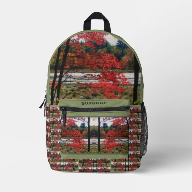 Red Autumn Foliage Marsh Personalised Printed Backpack (Front)