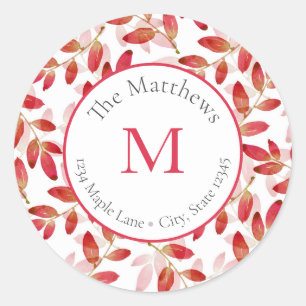 Red Autumn Layered Watercolor Leaves labels