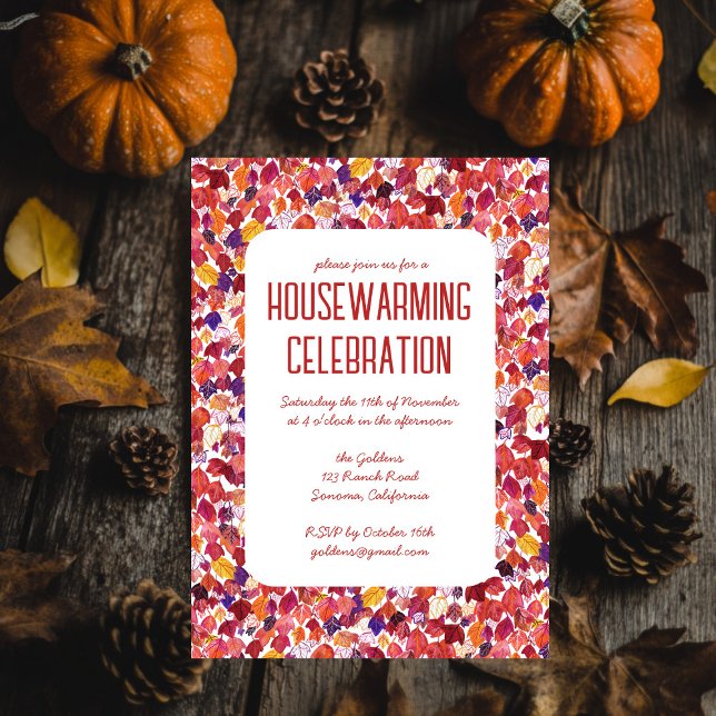 Red Autumn Leaves Chic Custom HOUSEWARMING PARTY Invitation (Red Autumn Leaves Chic Custom HOUSEWARMING PARTY Invitation
)