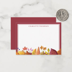 Red Autumn Leaves Illustration Personalised Name Card