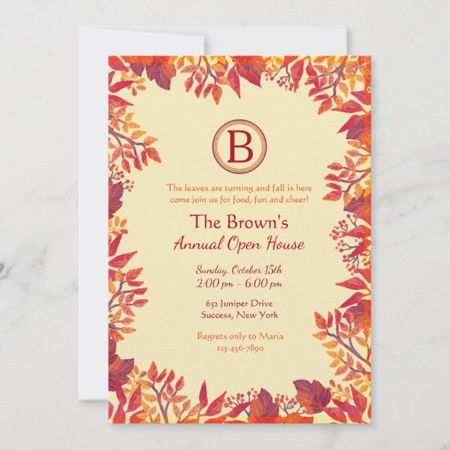 Red Autumn Leaves Invitation (Front)
