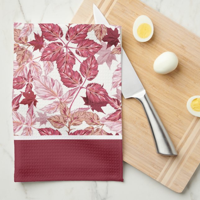Red Autumn Leaves Kitchen Towel (Quarter Fold)