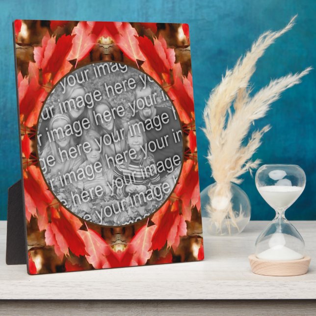 Red Autumn Leaves Nature Add Your Photo Plaque (Side)