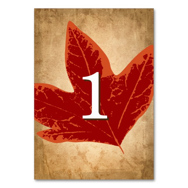 Red Autumn Leaves Table Numbers | Fall Wedding (Back)