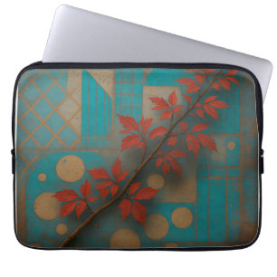 Red Autumn Leaves Turquoise Geometric Mosaic Laptop Sleeve