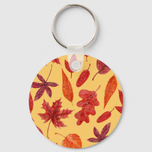 Red autumn leaves watercolor key ring