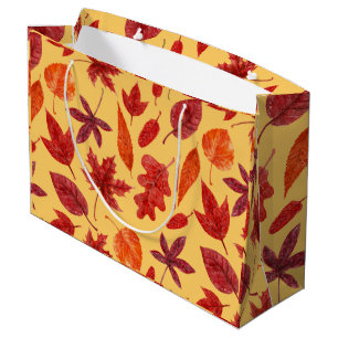 Red autumn leaves watercolor large gift bag