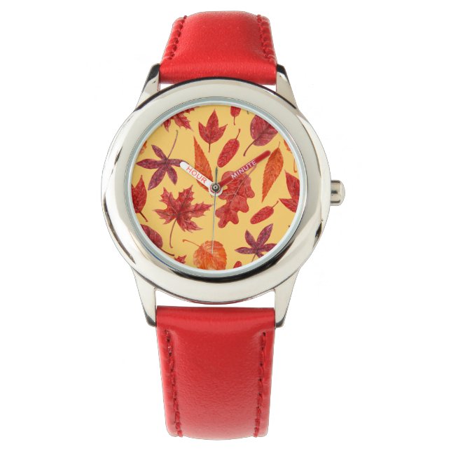 Red autumn leaves watercolor watch (Front)