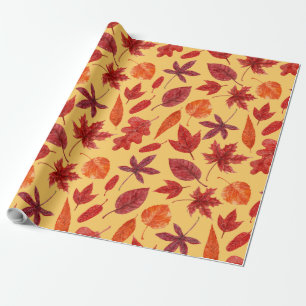 Red autumn leaves watercolor wrapping paper