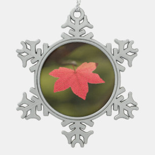 Red Autumn Maple Leaf Nature Photo Snowflake Pewter Christmas Ornament