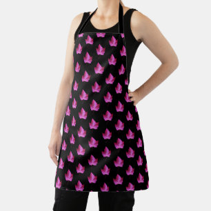 Red Autumn Maple Leaf Pattern on Black Background Apron