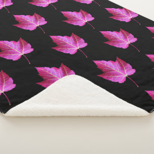 Red Autumn Maple Leaf Pattern on Black Background Sherpa Blanket
