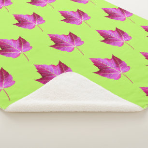 Red Autumn Maple Leaf Pattern on Green Background Sherpa Blanket
