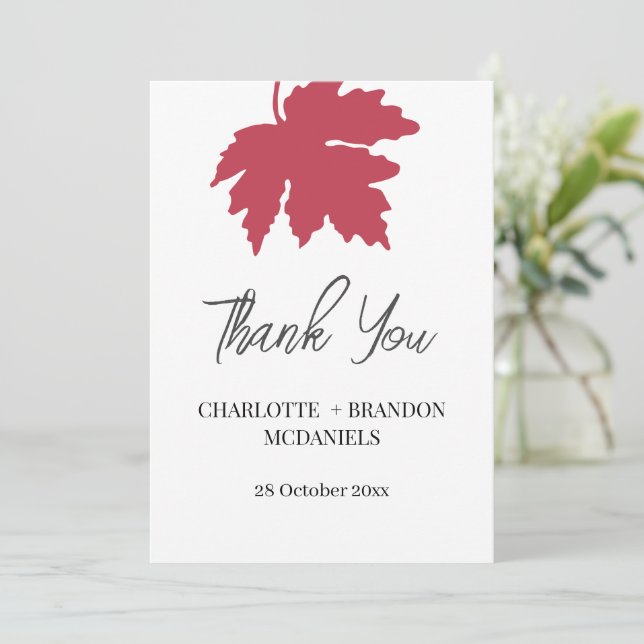 Red Autumn Maple Leaf Wedding Thank You  Card (Standing Front)