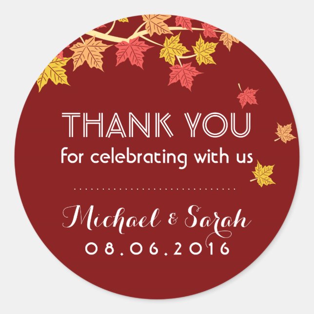Red Autumn Maple Leaves Fall Thank You Sticker (Front)