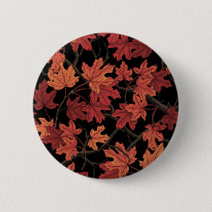 Red Autumn maple leaves on black 6 Cm Round Badge