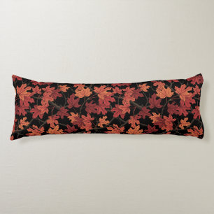 Red Autumn maple leaves on black Body Cushion