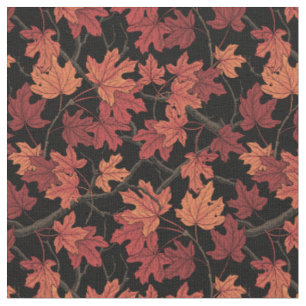 Red Autumn maple leaves on black Fabric