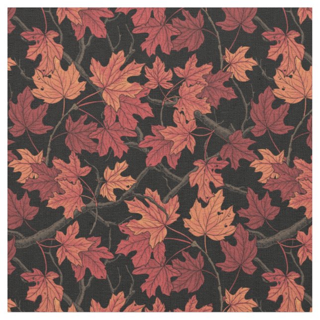Red Autumn maple leaves on black Fabric (Close Up)
