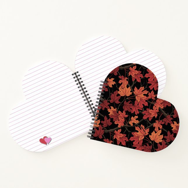 Red Autumn maple leaves on black Notebook (Inside)