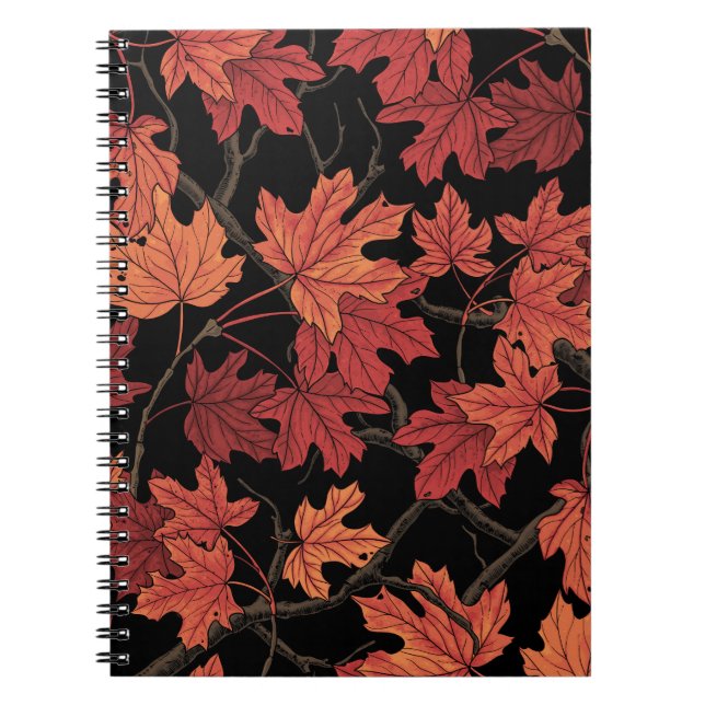 Red Autumn maple leaves on black Notebook (Front)