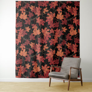 Red Autumn maple leaves on black Tapestry