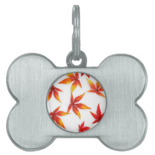 Red Autumn Maple Leaves Pet Tag