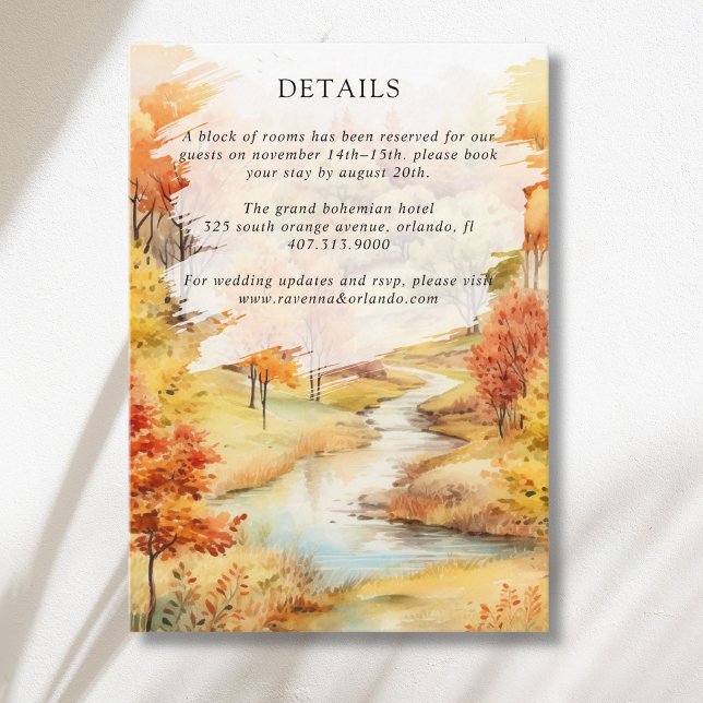 Red Autumn River Forest Fall Wedding Details Enclosure Card (Creator Uploaded)