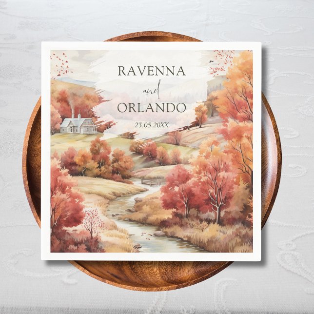 Red Autumn River Forest Fall Wedding Napkin (Creator Uploaded)