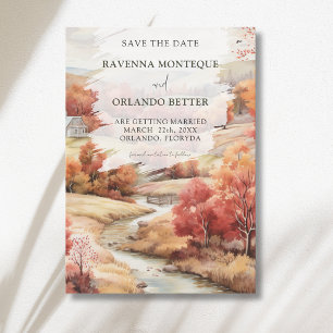 Red Autumn River Forest Fall Wedding Save The Date