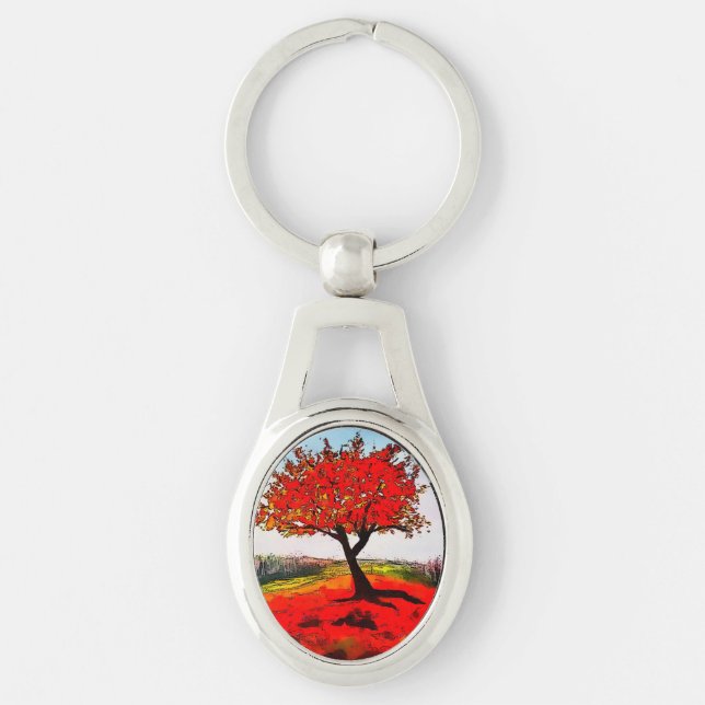 Red Autumn Tree Key Ring (Front)